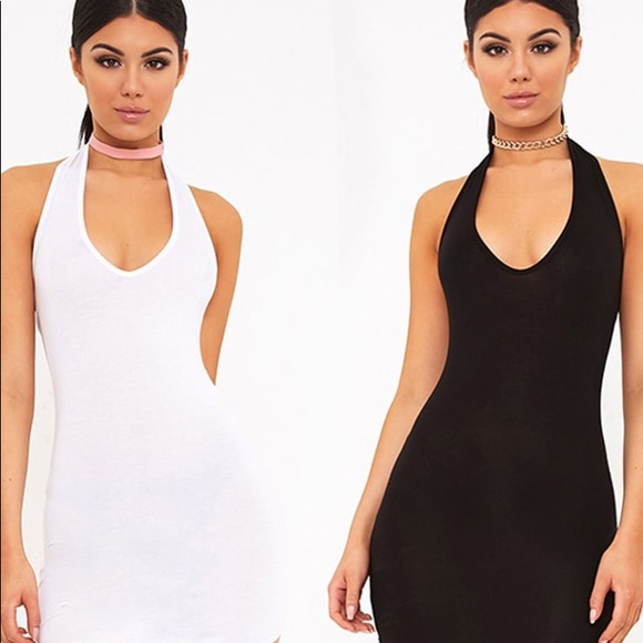 PrettyLittleThing Dresses & Skirts - White & Black Basic Halterneck Bodycon Dress